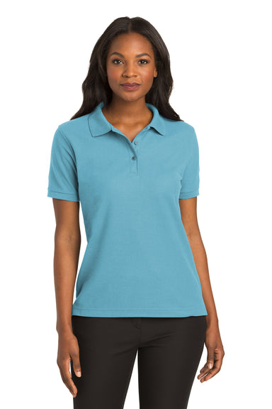Port Authority L500 Womens Silk Touch Wrinkle Resistant Short Sleeve Polo Shirt Maui Blue Front