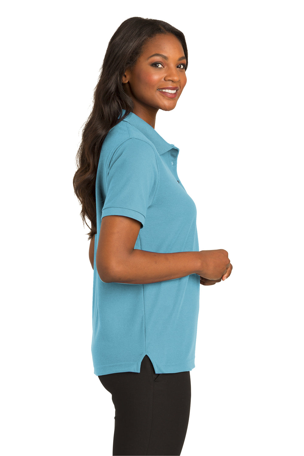 Port Authority L500 Womens Silk Touch Wrinkle Resistant Short Sleeve Polo Shirt Maui Blue Side