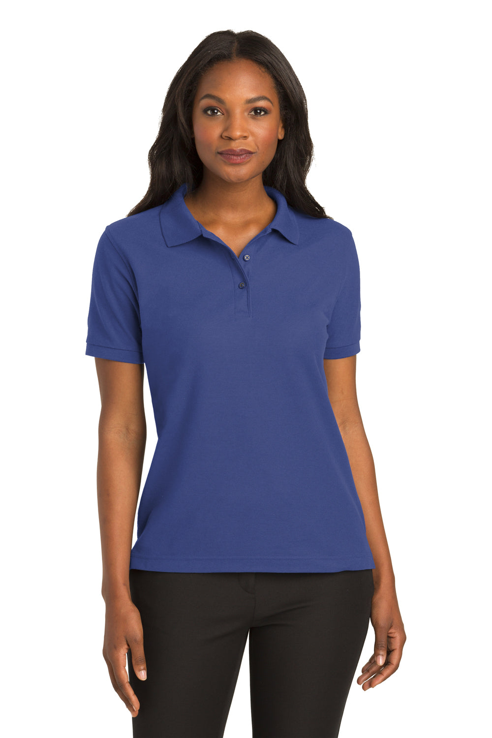 Port Authority L500 Womens Silk Touch Wrinkle Resistant Short Sleeve Polo Shirt Mediterranean Blue Front