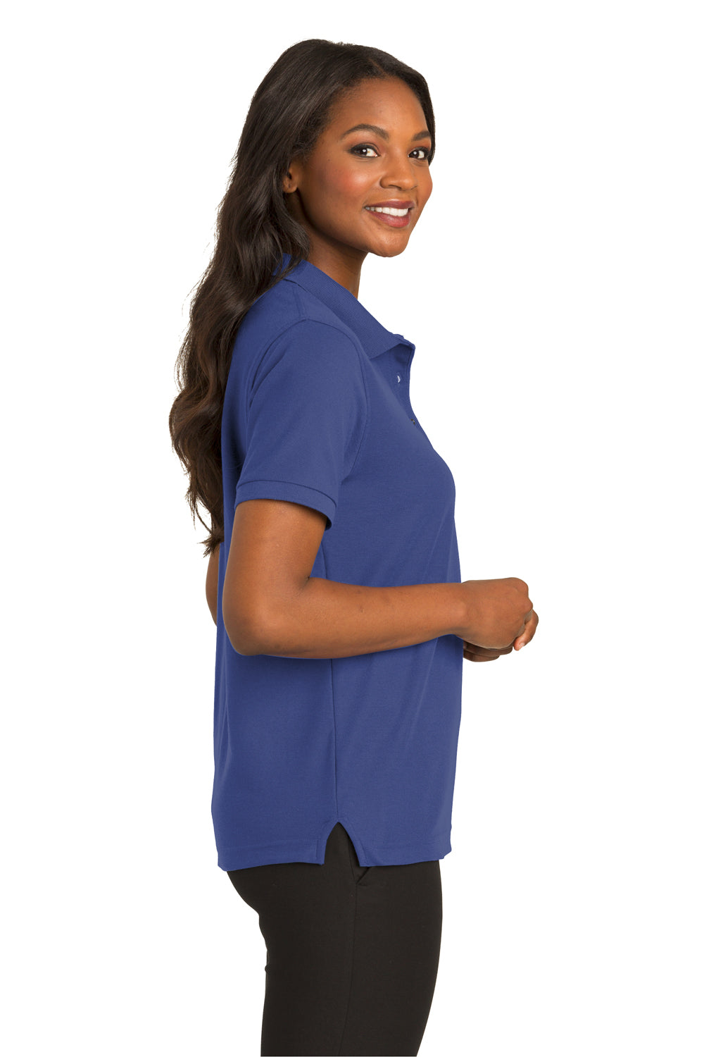 Port Authority L500 Womens Silk Touch Wrinkle Resistant Short Sleeve Polo Shirt Mediterranean Blue Side