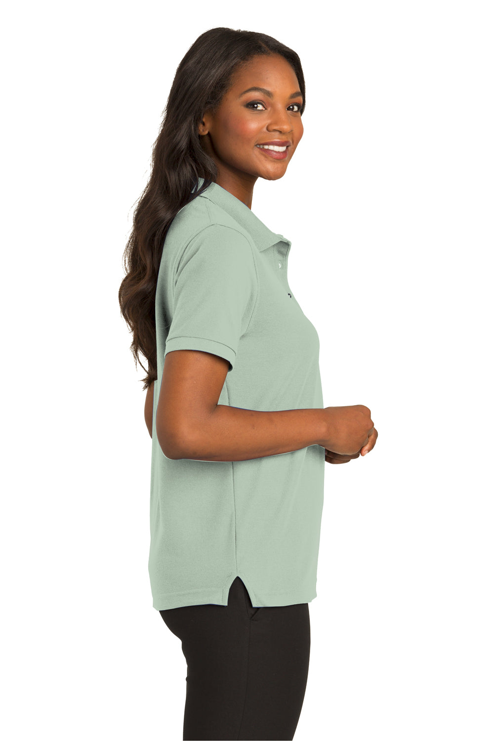 Port Authority L500 Womens Silk Touch Wrinkle Resistant Short Sleeve Polo Shirt Mint Green Side