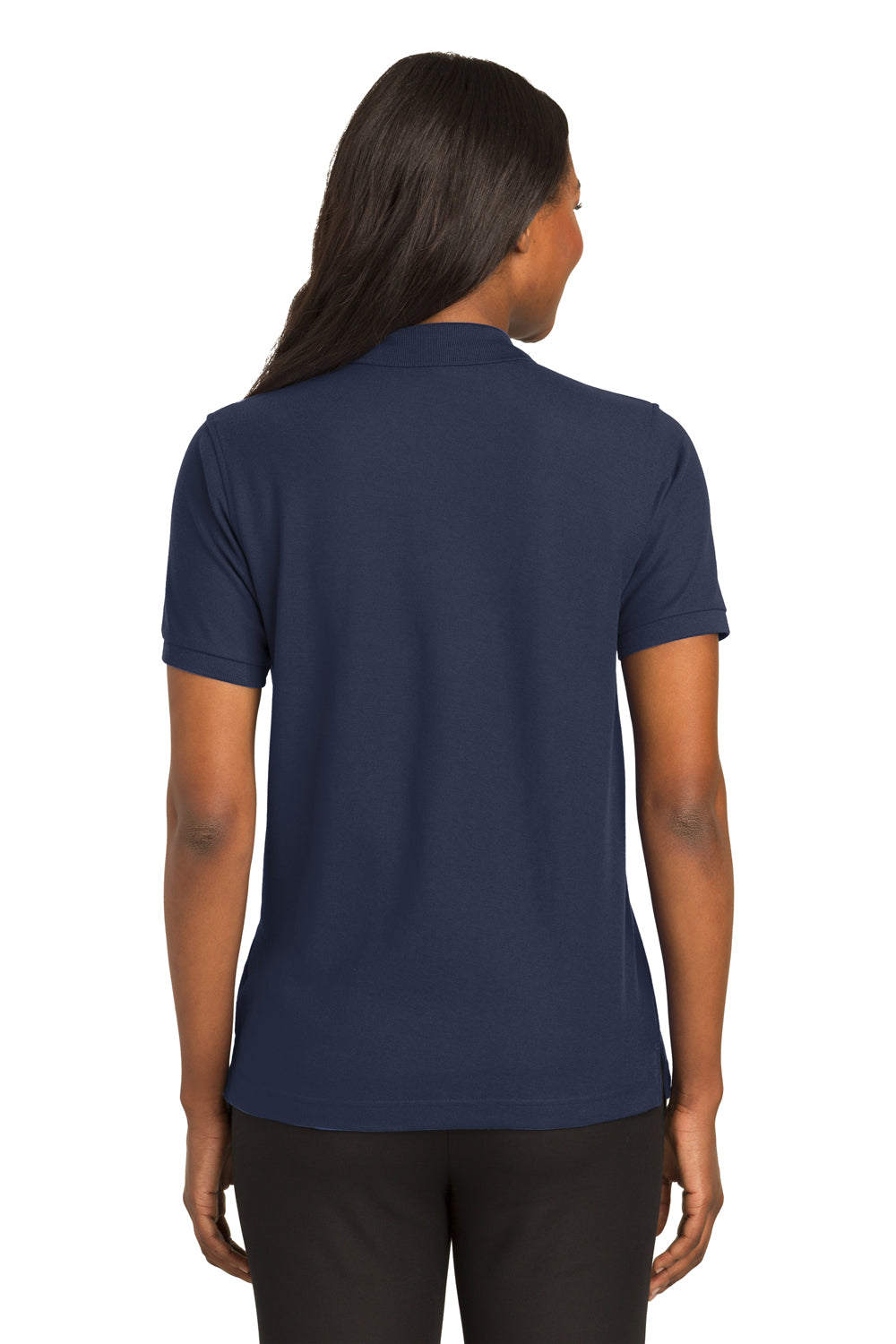 Port Authority L500 Womens Silk Touch Wrinkle Resistant Short Sleeve Polo Shirt Navy Blue Back