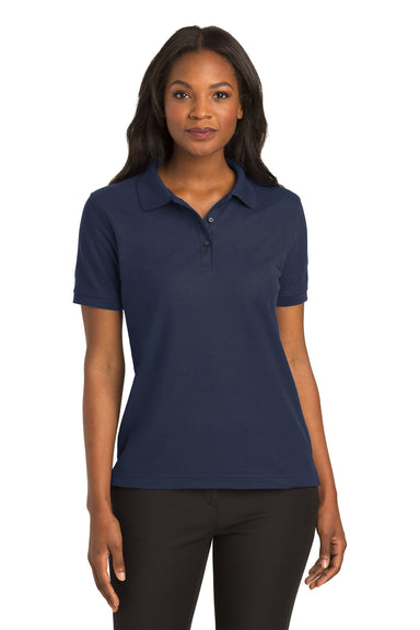 Port Authority L500 Womens Silk Touch Wrinkle Resistant Short Sleeve Polo Shirt Navy Blue Front