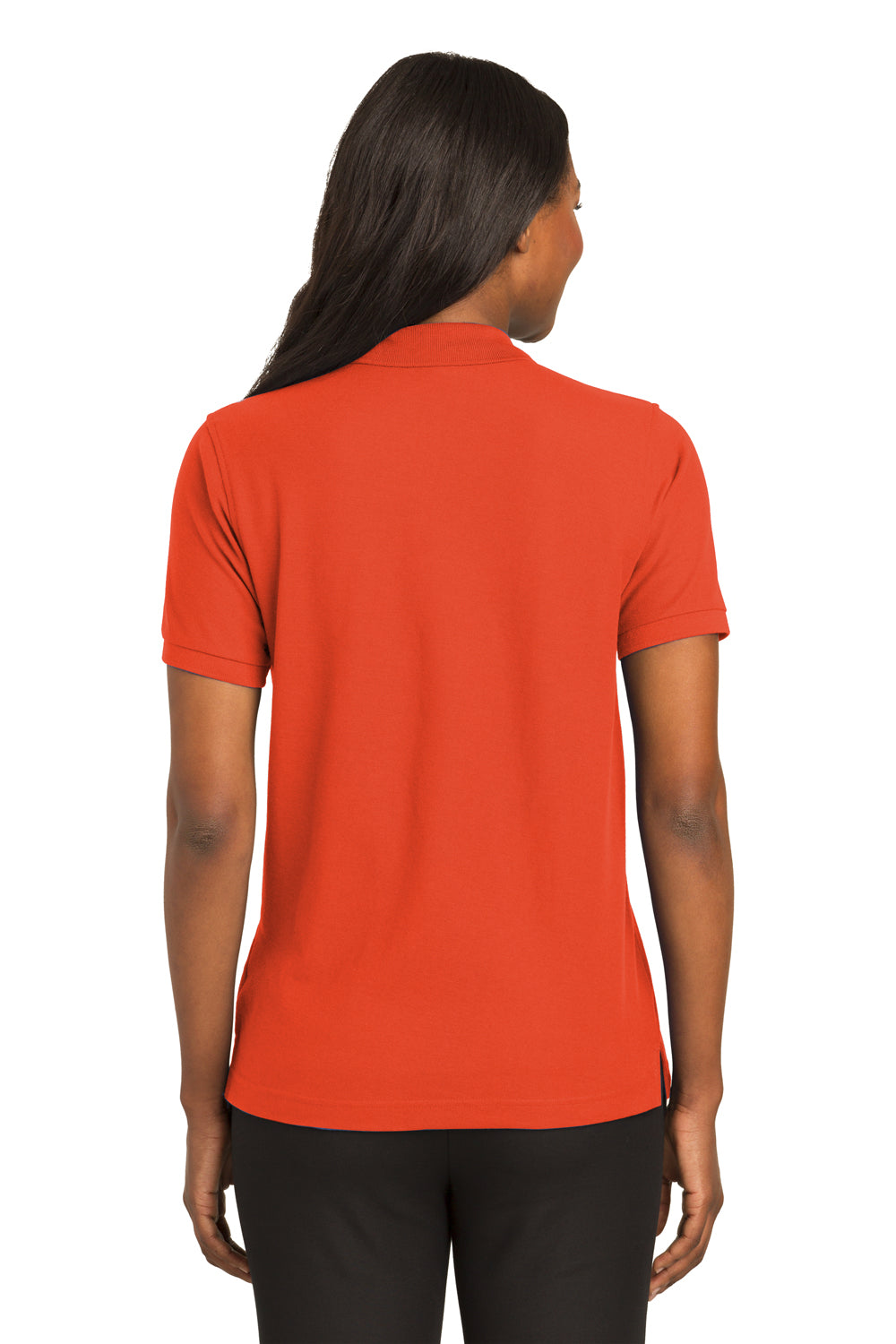 Port Authority L500 Womens Silk Touch Wrinkle Resistant Short Sleeve Polo Shirt Orange Back