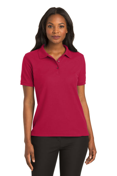 Port Authority L500 Womens Silk Touch Wrinkle Resistant Short Sleeve Polo Shirt Red Front
