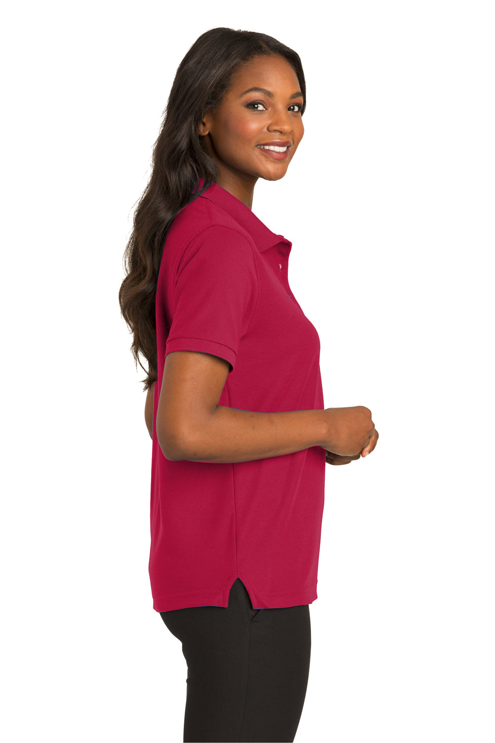 Port Authority L500 Womens Silk Touch Wrinkle Resistant Short Sleeve Polo Shirt Red Side