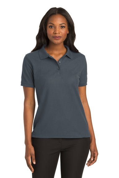 Port Authority L500 Womens Silk Touch Wrinkle Resistant Short Sleeve Polo Shirt Steel Grey Front