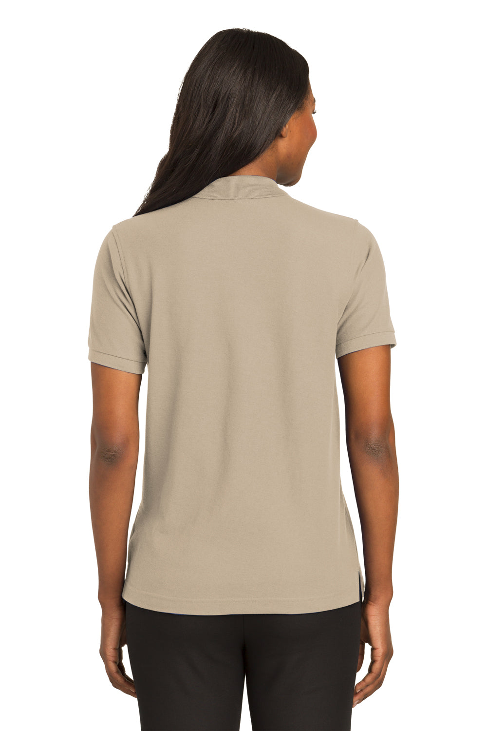 Port Authority L500 Womens Silk Touch Wrinkle Resistant Short Sleeve Polo Shirt Stone Brown Back