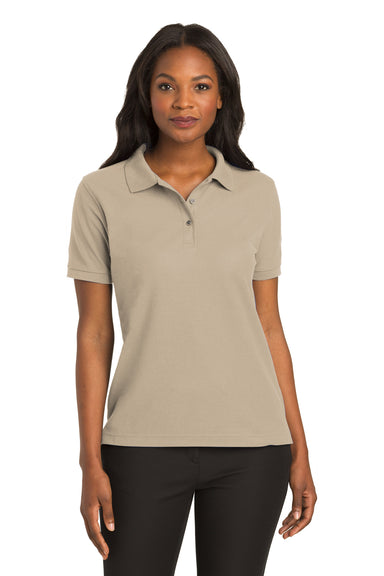 Port Authority L500 Womens Silk Touch Wrinkle Resistant Short Sleeve Polo Shirt Stone Brown Front