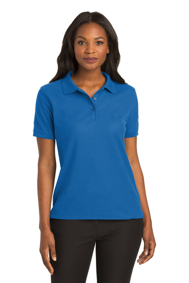 Port Authority L500 Womens Silk Touch Wrinkle Resistant Short Sleeve Polo Shirt Strong Blue Front