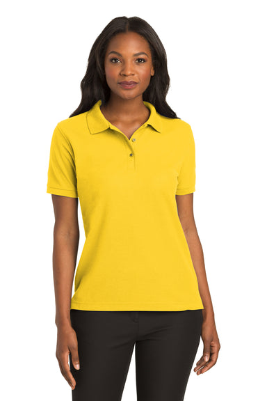 Port Authority L500 Womens Silk Touch Wrinkle Resistant Short Sleeve Polo Shirt Sunflower Yellow Front