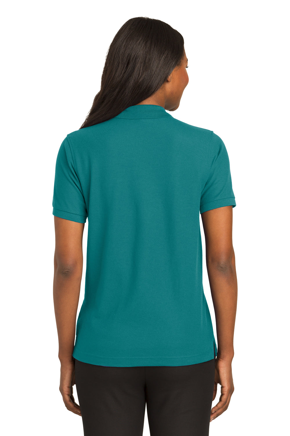 Port Authority L500 Womens Silk Touch Wrinkle Resistant Short Sleeve Polo Shirt Teal Green Back