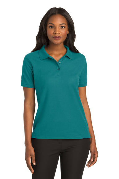Port Authority L500 Womens Silk Touch Wrinkle Resistant Short Sleeve Polo Shirt Teal Green Front