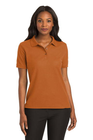 Port Authority L500 Womens Silk Touch Wrinkle Resistant Short Sleeve Polo Shirt Texas Orange Front