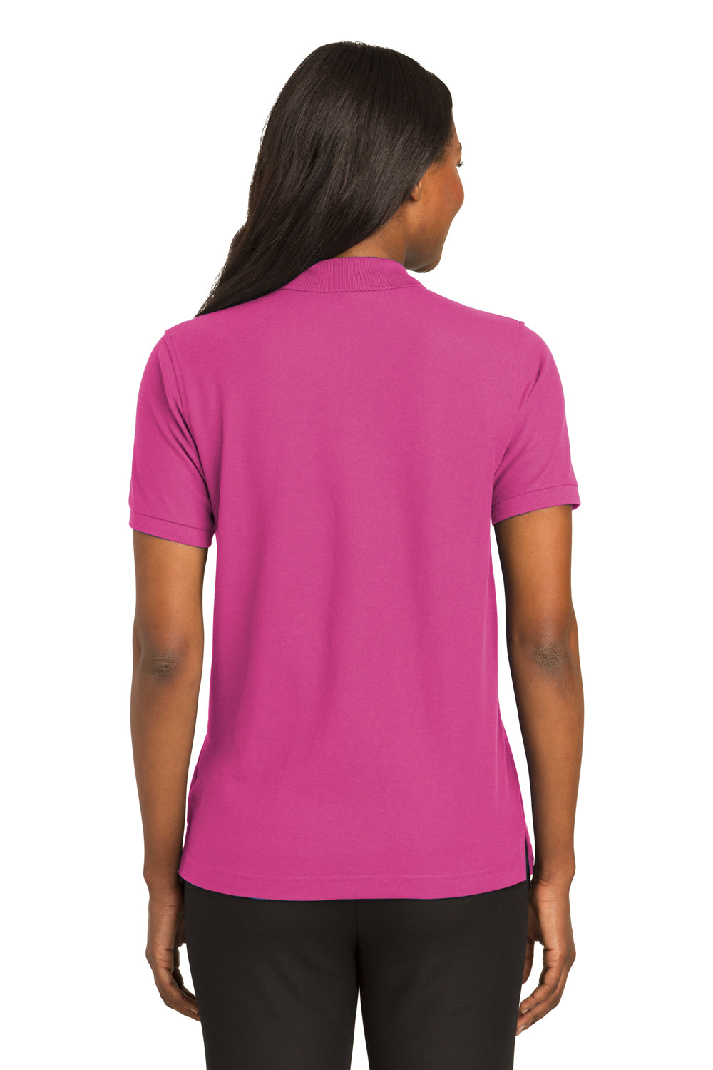 Port Authority L500 Womens Silk Touch Wrinkle Resistant Short Sleeve Polo Shirt Tropical Pink Back