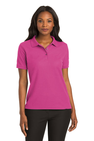 Port Authority L500 Womens Silk Touch Wrinkle Resistant Short Sleeve Polo Shirt Tropical Pink Front
