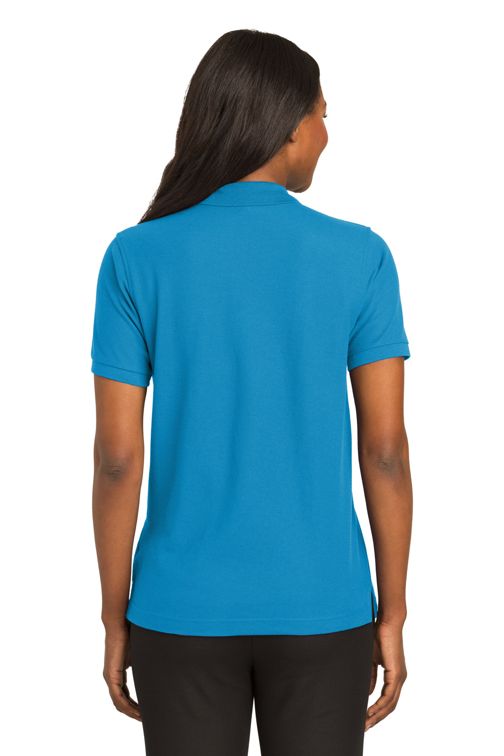Port Authority L500 Womens Silk Touch Wrinkle Resistant Short Sleeve Polo Shirt Turquoise Blue Back
