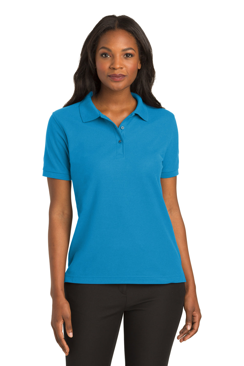 Port Authority L500 Womens Silk Touch Wrinkle Resistant Short Sleeve Polo Shirt Turquoise Blue Front