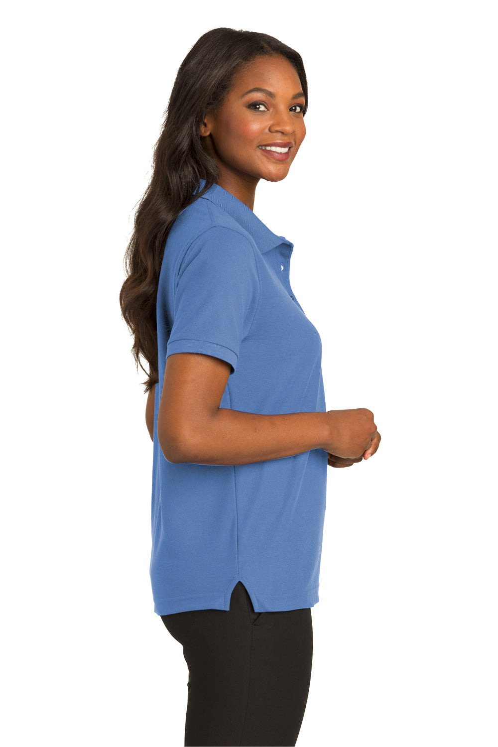 Port Authority L500 Womens Silk Touch Wrinkle Resistant Short Sleeve Polo Shirt Ultramarine Blue Side