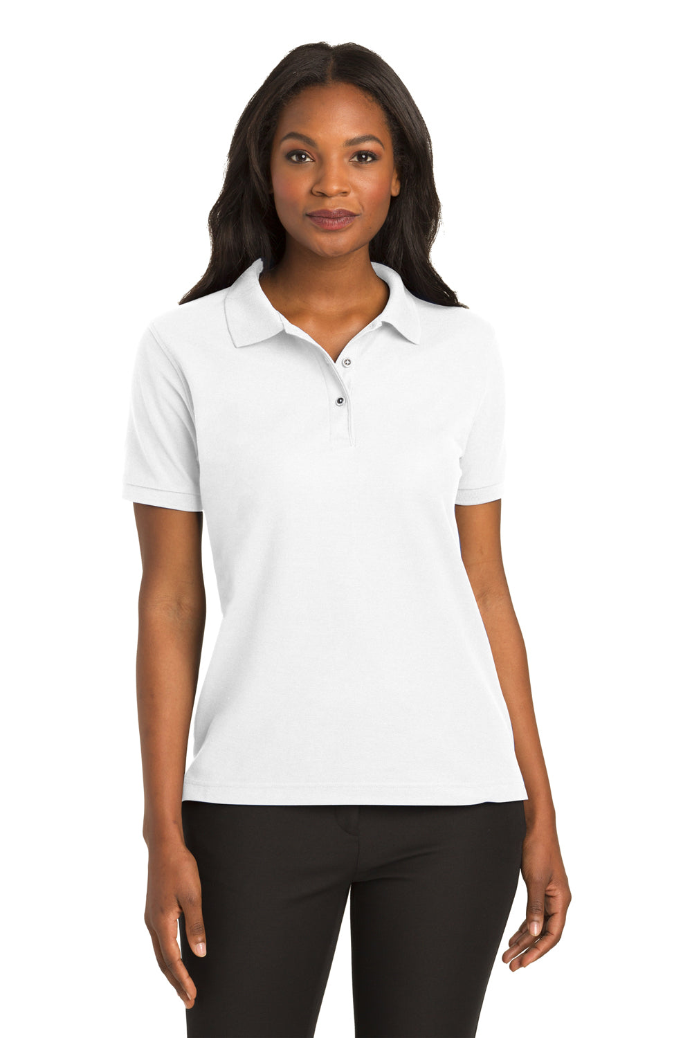 Port Authority L500 Womens Silk Touch Wrinkle Resistant Short Sleeve Polo Shirt White Front