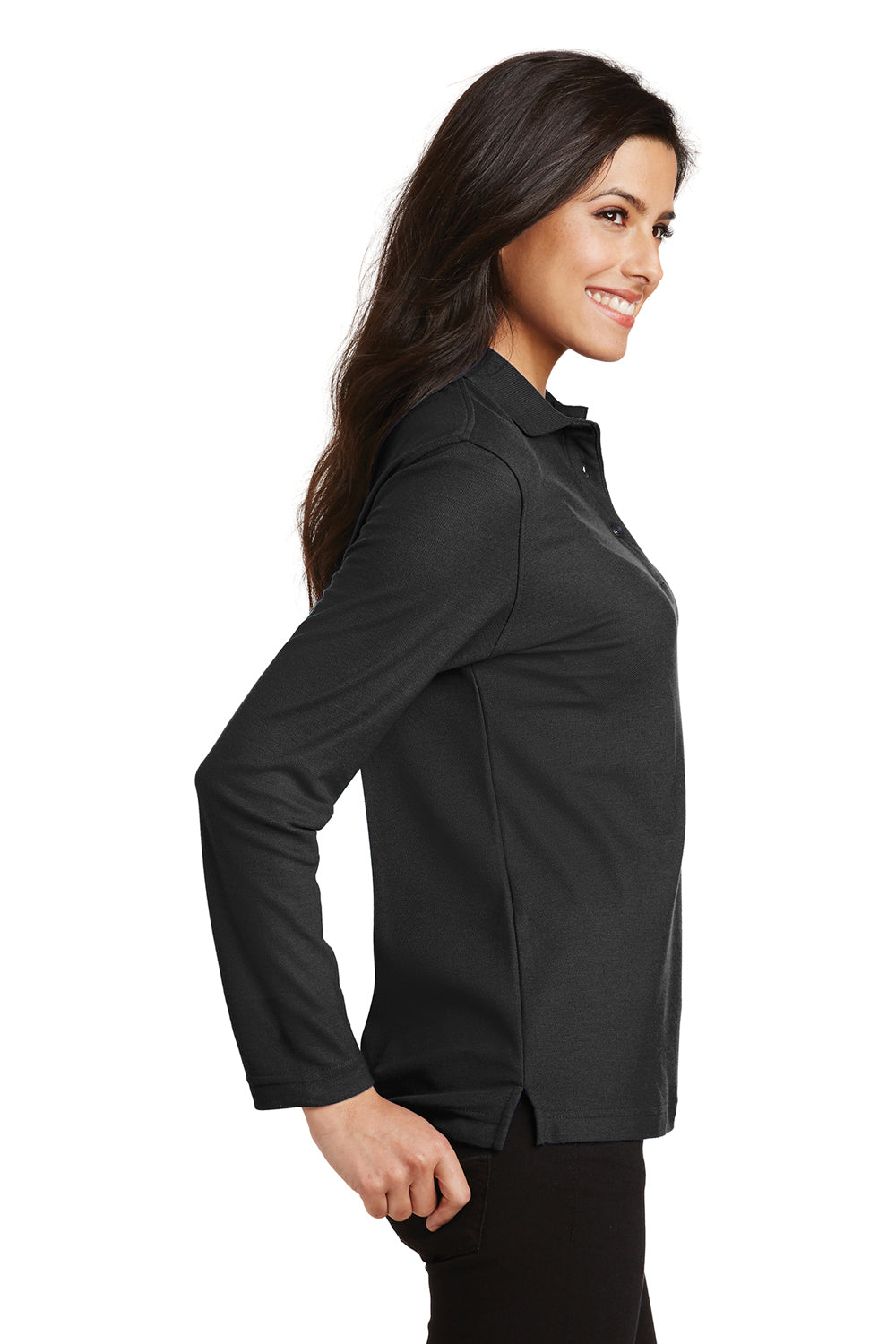 Port Authority L500LS Womens Silk Touch Wrinkle Resistant Long Sleeve Polo Shirt Black Side