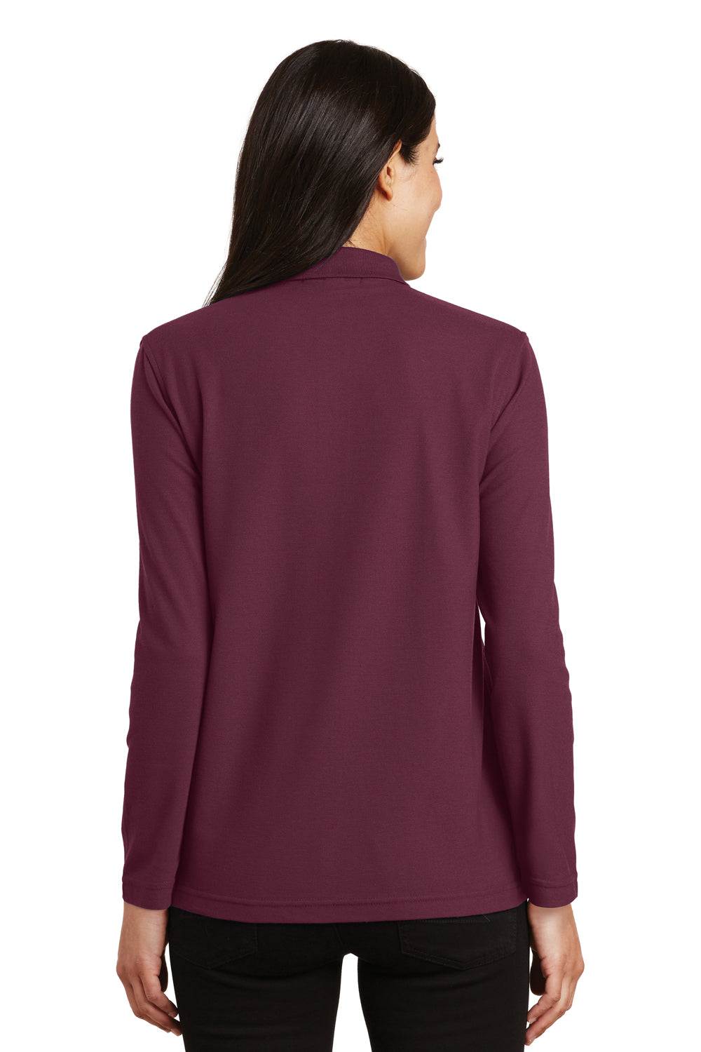 Port Authority L500LS Womens Silk Touch Wrinkle Resistant Long Sleeve Polo Shirt Burgundy Back
