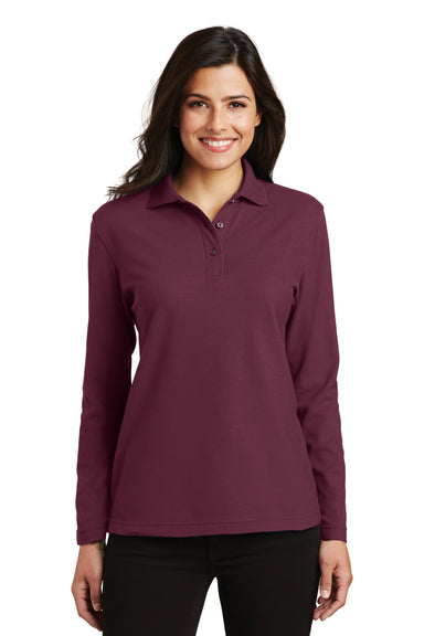 Port Authority L500LS Womens Silk Touch Wrinkle Resistant Long Sleeve Polo Shirt Burgundy Front