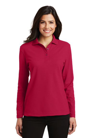 Port Authority L500LS Womens Silk Touch Wrinkle Resistant Long Sleeve Polo Shirt Red Front