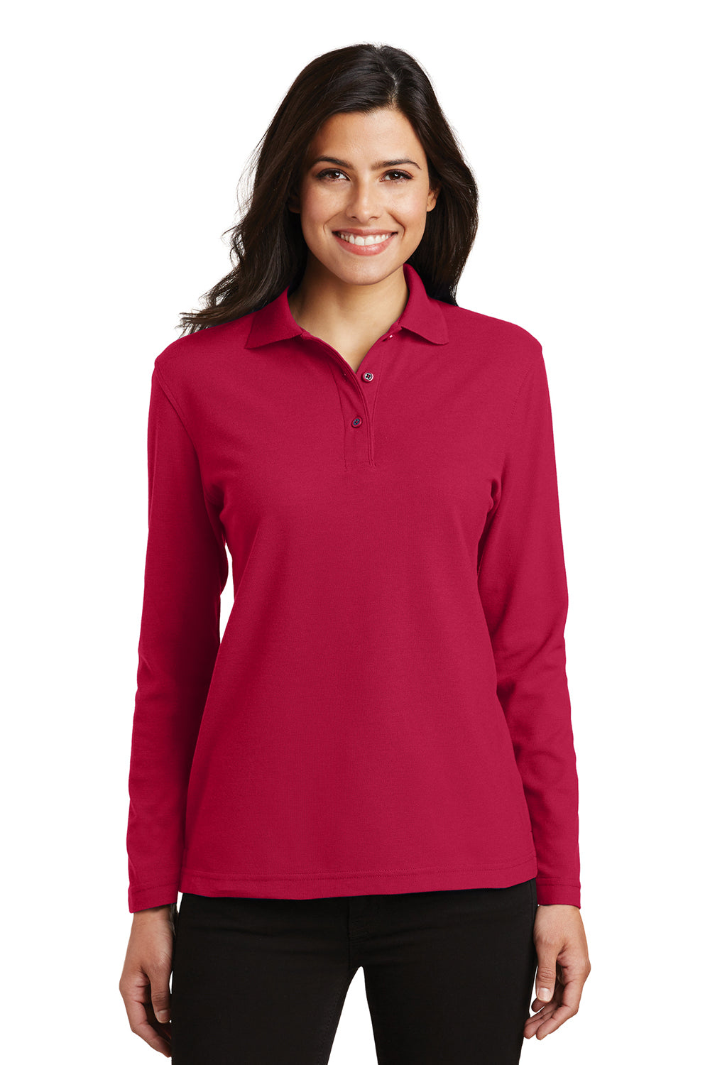 Port Authority L500LS Womens Silk Touch Wrinkle Resistant Long Sleeve Polo Shirt Red Side