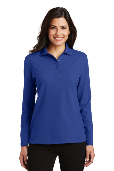 Port Authority L500LS Womens Silk Touch Wrinkle Resistant Long Sleeve Polo Shirt Royal Blue Front