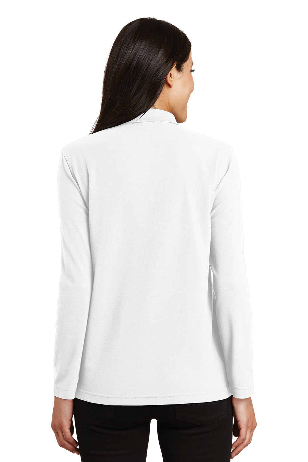 Port Authority L500LS Womens Silk Touch Wrinkle Resistant Long Sleeve Polo Shirt White Back