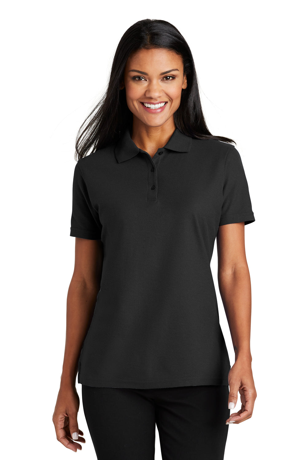 Port Authority L510 Womens Moisture Wicking Short Sleeve Polo Shirt Black Front