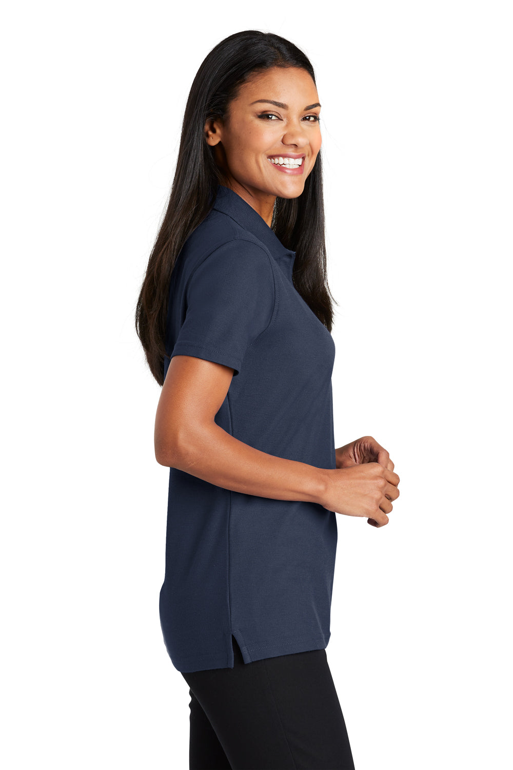 Port Authority L510 Womens Moisture Wicking Short Sleeve Polo Shirt Navy Blue Side