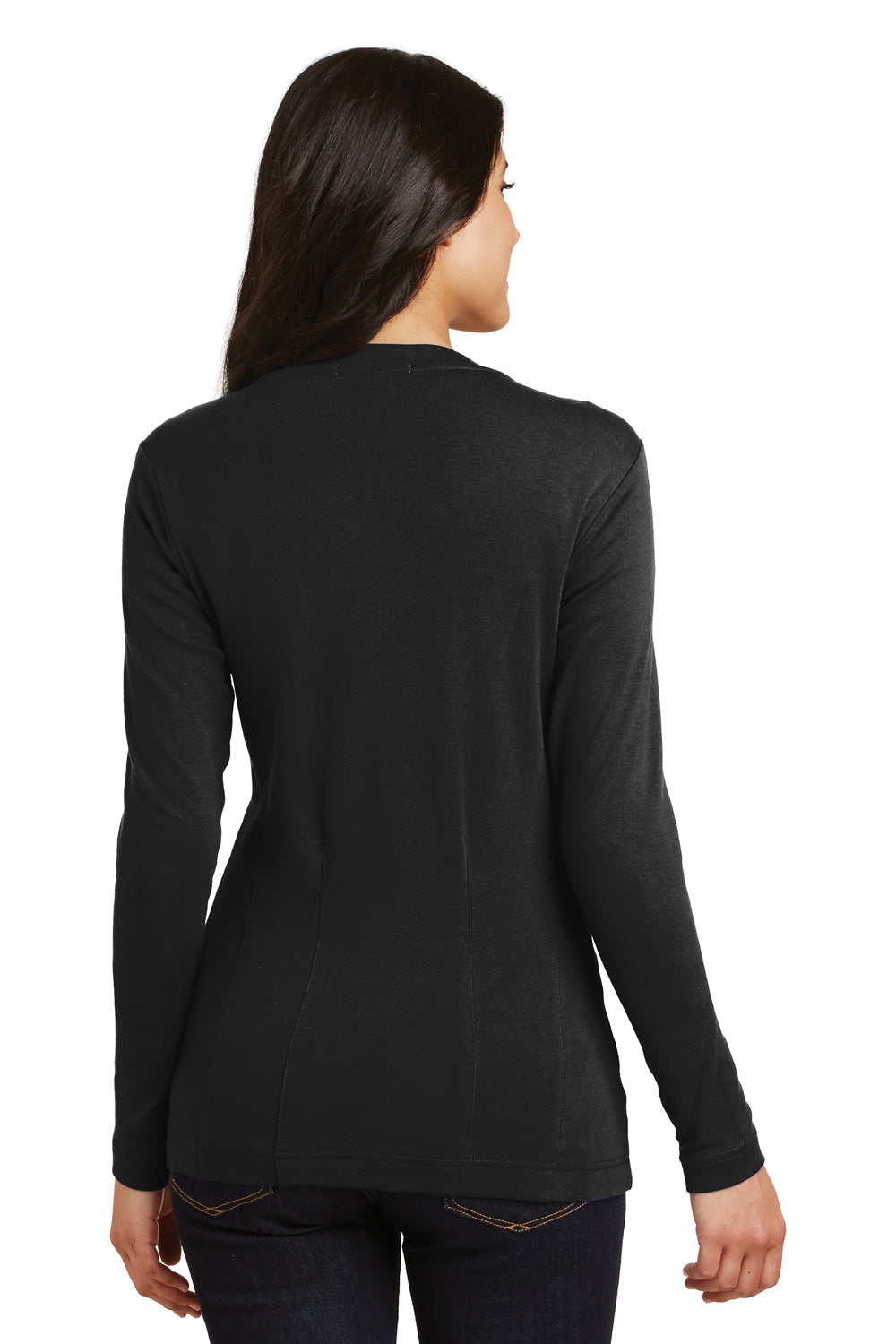 Port Authority L515 Womens Long Sleeve Cardigan Sweater Black Back