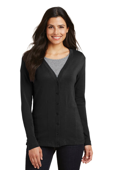 Port Authority L515 Womens Long Sleeve Cardigan Sweater Black Front
