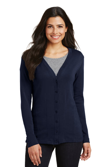 Port Authority L515 Womens Long Sleeve Cardigan Sweater Navy Blue Front