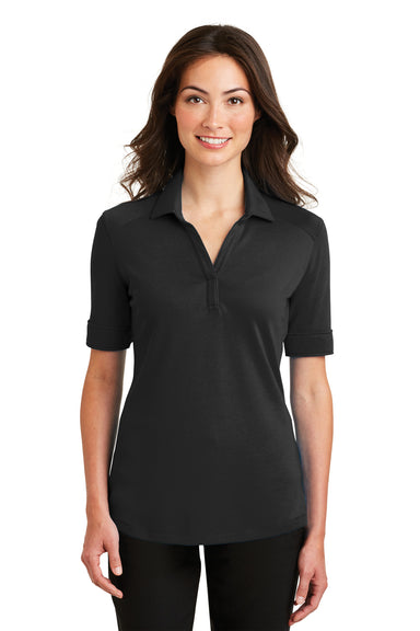 Port Authority L5200 Womens Silk Touch Performance Moisture Wicking Short Sleeve Polo Shirt Black Front