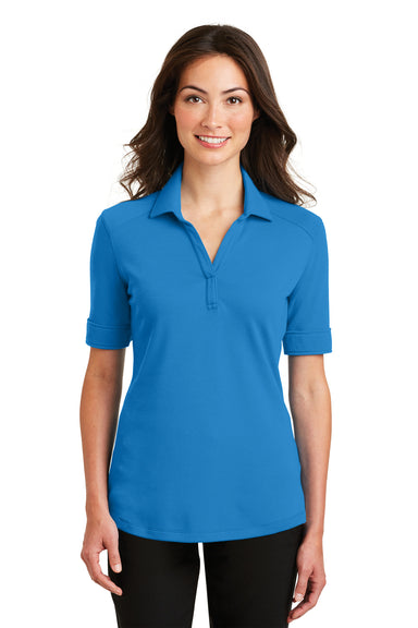 Port Authority L5200 Womens Silk Touch Performance Moisture Wicking Short Sleeve Polo Shirt Brilliant Blue Front