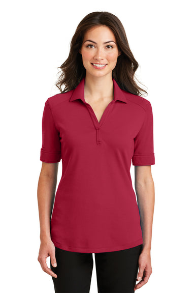 Port Authority L5200 Womens Silk Touch Performance Moisture Wicking Short Sleeve Polo Shirt Red Front