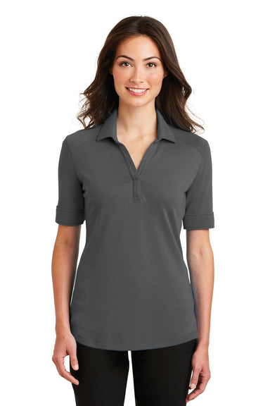 Port Authority L5200 Womens Silk Touch Performance Moisture Wicking Short Sleeve Polo Shirt Sterling Grey Front