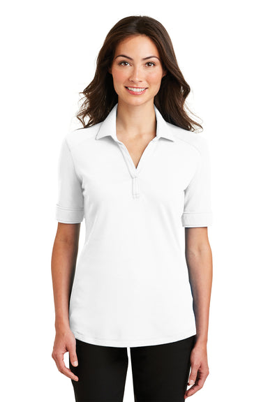 Port Authority L5200 Womens Silk Touch Performance Moisture Wicking Short Sleeve Polo Shirt White Front