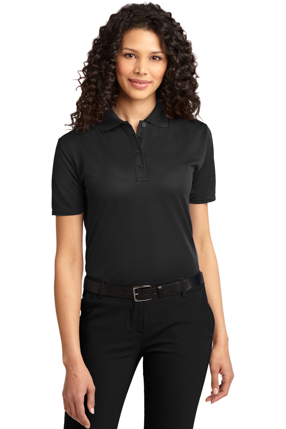 Port Authority L525 Womens Dry Zone Moisture Wicking Short Sleeve Polo Shirt Black Front