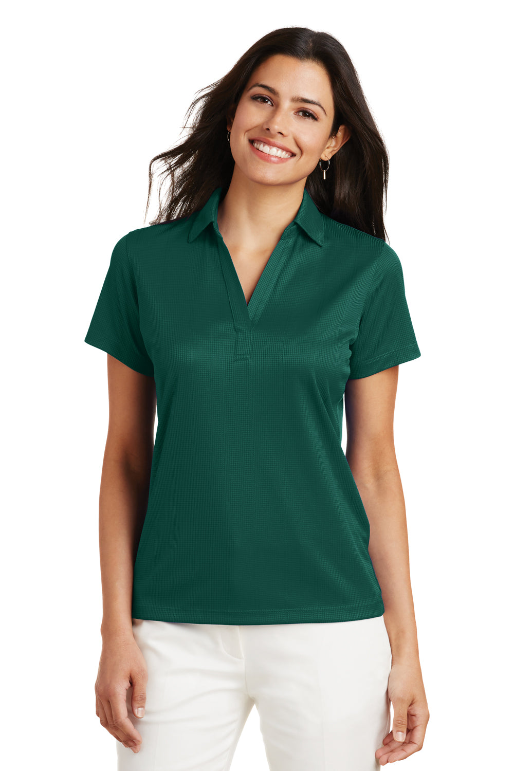 Port Authority L528 Womens Performance Moisture Wicking Short Sleeve Polo Shirt Green Glen Front