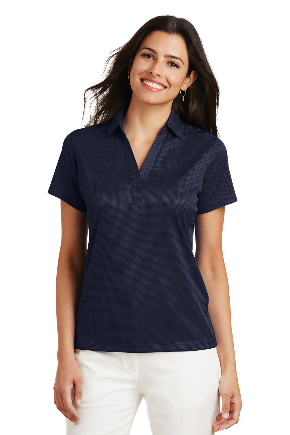Port Authority L528 Womens Performance Moisture Wicking Short Sleeve Polo Shirt Navy Blue Front