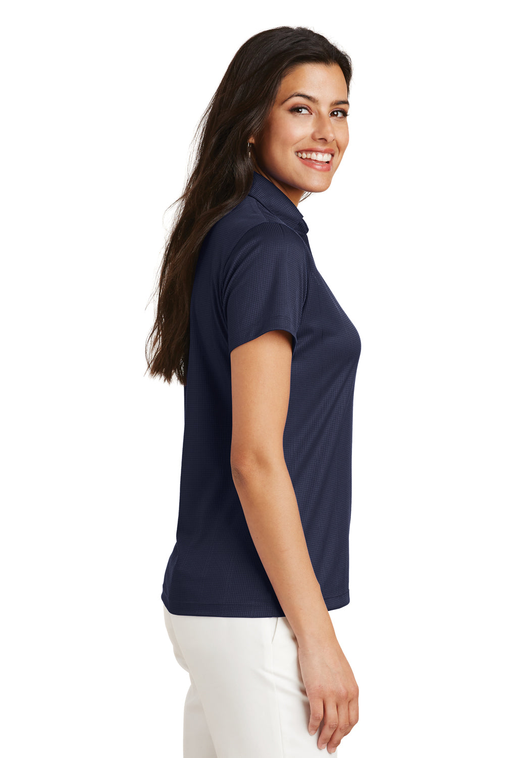 Port Authority L528 Womens Performance Moisture Wicking Short Sleeve Polo Shirt Navy Blue Side