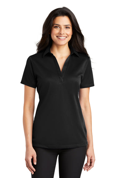 Port Authority L540 Womens Silk Touch Performance Moisture Wicking Short Sleeve Polo Shirt Black Front
