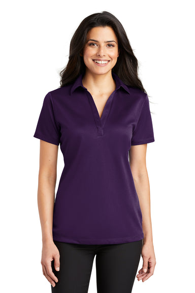 Port Authority L540 Womens Silk Touch Performance Moisture Wicking Short Sleeve Polo Shirt Purple Front