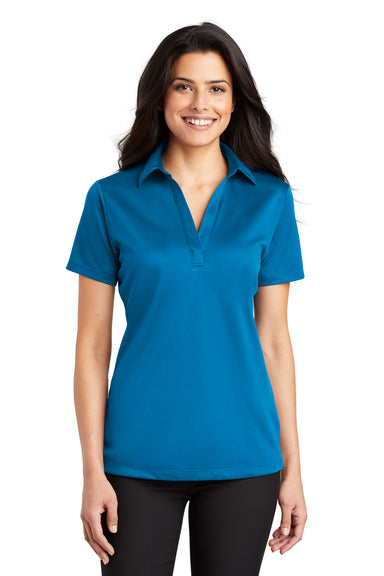 Port Authority L540 Womens Silk Touch Performance Moisture Wicking Short Sleeve Polo Shirt Brilliant Blue Front