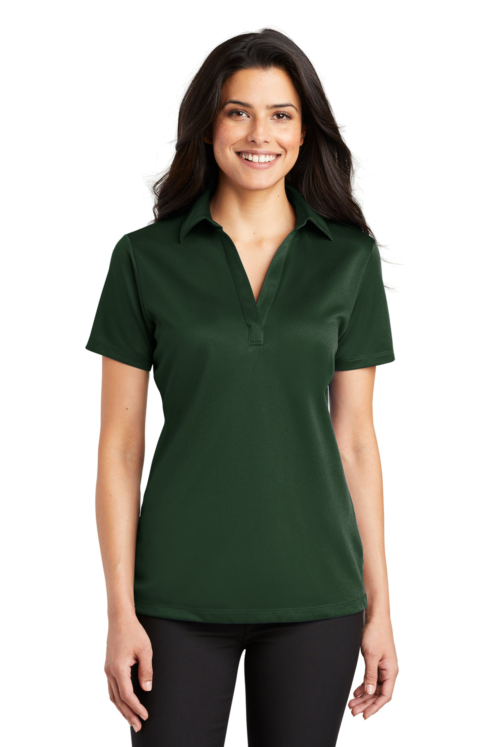 Port Authority L540 Womens Silk Touch Performance Moisture Wicking Short Sleeve Polo Shirt Forest Green Front