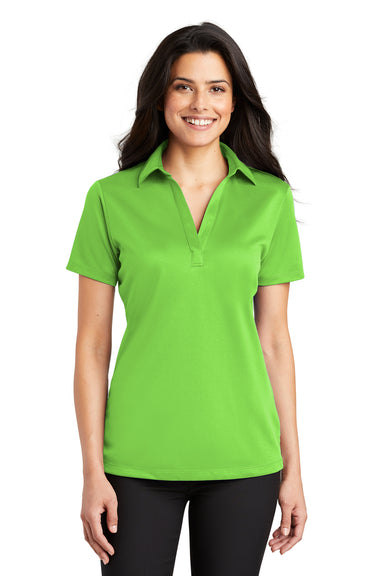 Port Authority L540 Womens Silk Touch Performance Moisture Wicking Short Sleeve Polo Shirt Lime Green Front